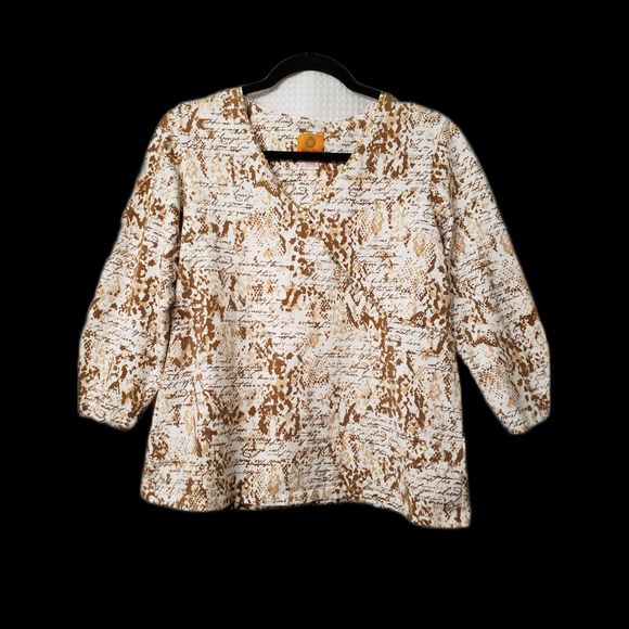 Ruby Rd. Women's Top Size Large Cream Brown Gold Sparkle Trim Great Condition - Picture 1 of 5